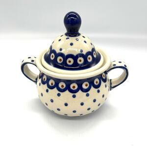 Boleslawiec Polish Pottery Sugar Bowl with Lid Hand Made Poland